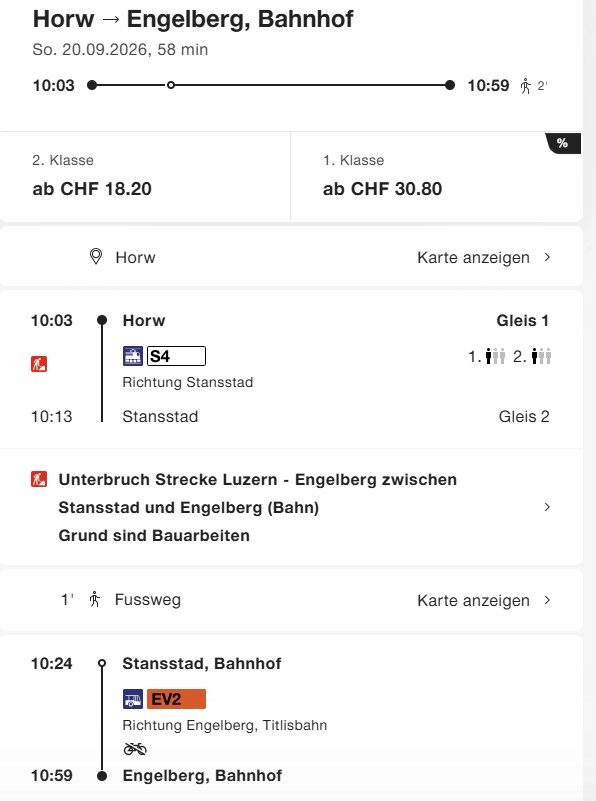 Screenshot von der SBB-Website