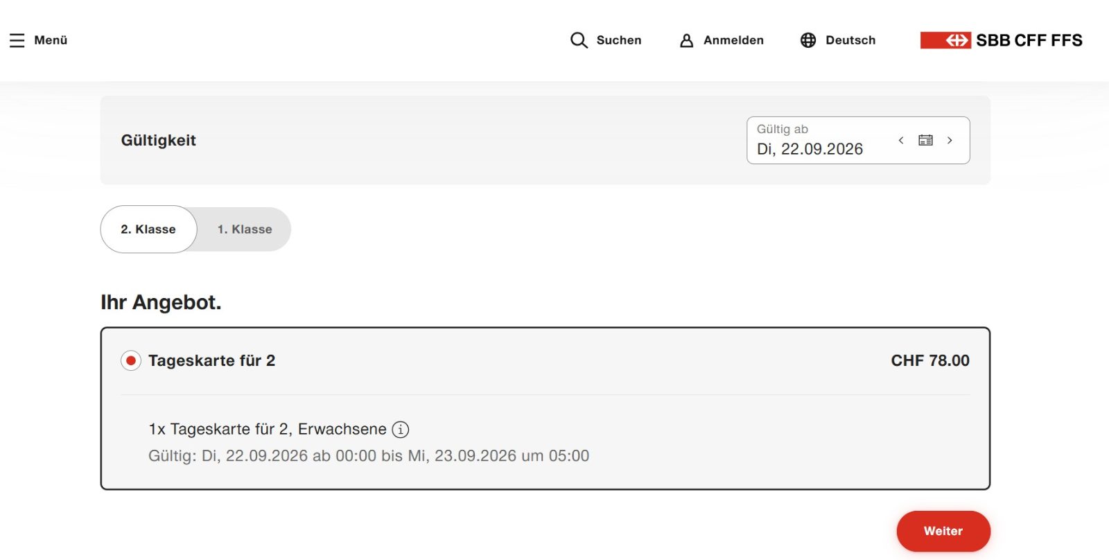 Screenshot von der SBB-Website
